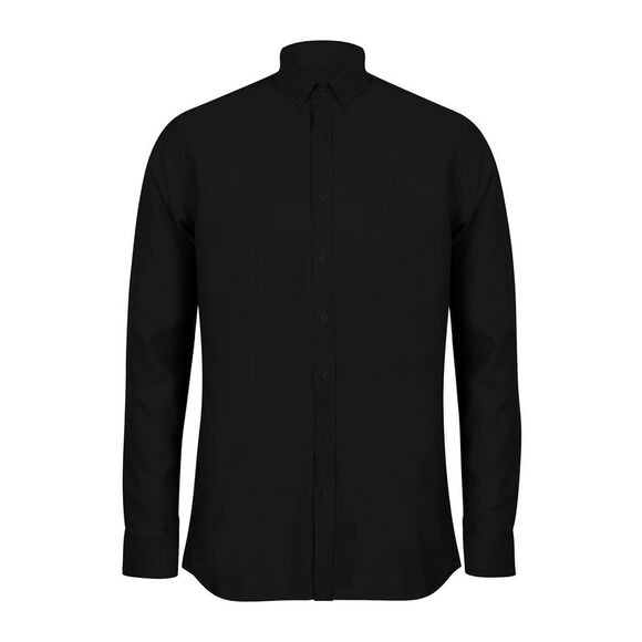 Henbury Mens Modern Long Sleeved Oxford Shirt / Black